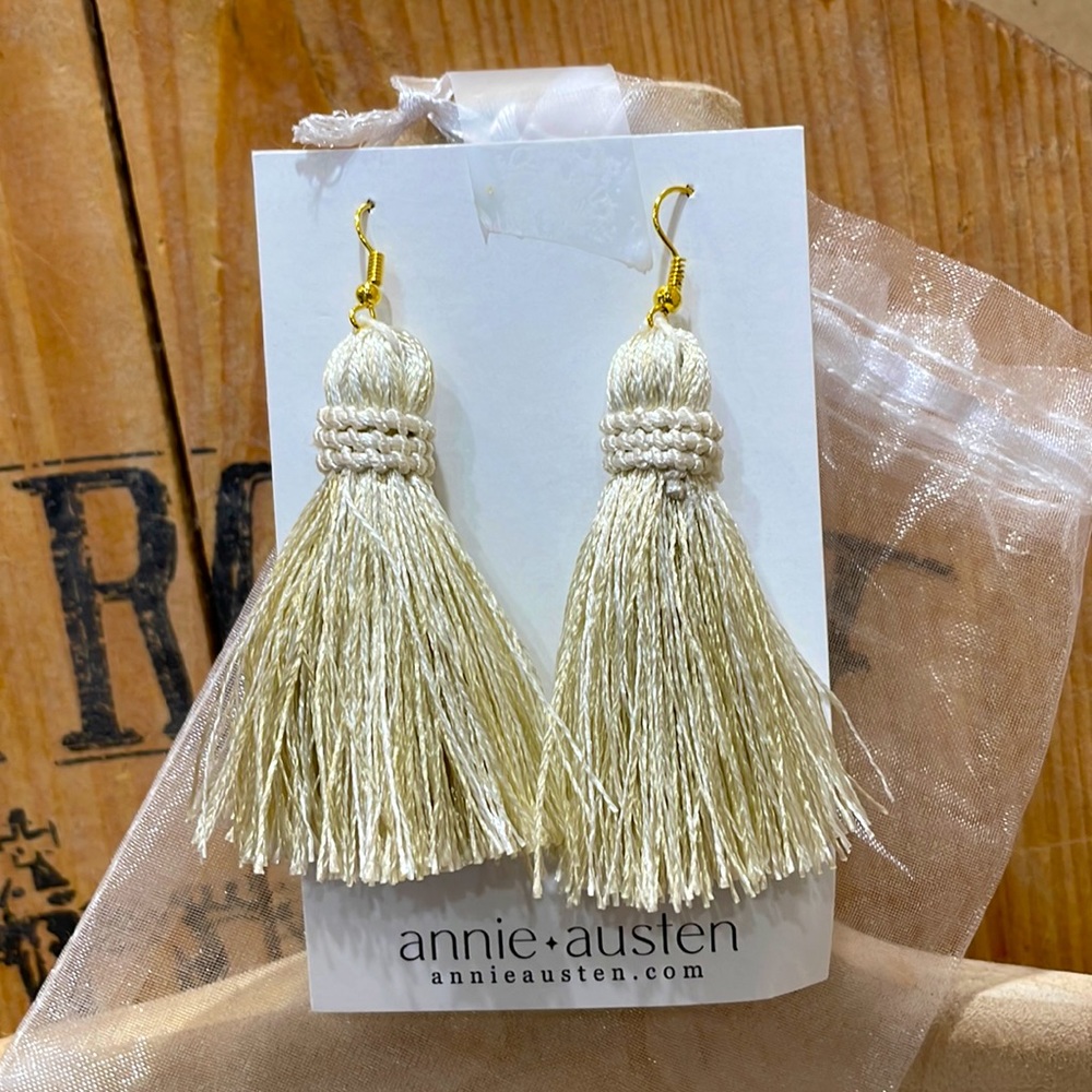 Annie Austen Cream Tassel Earrings